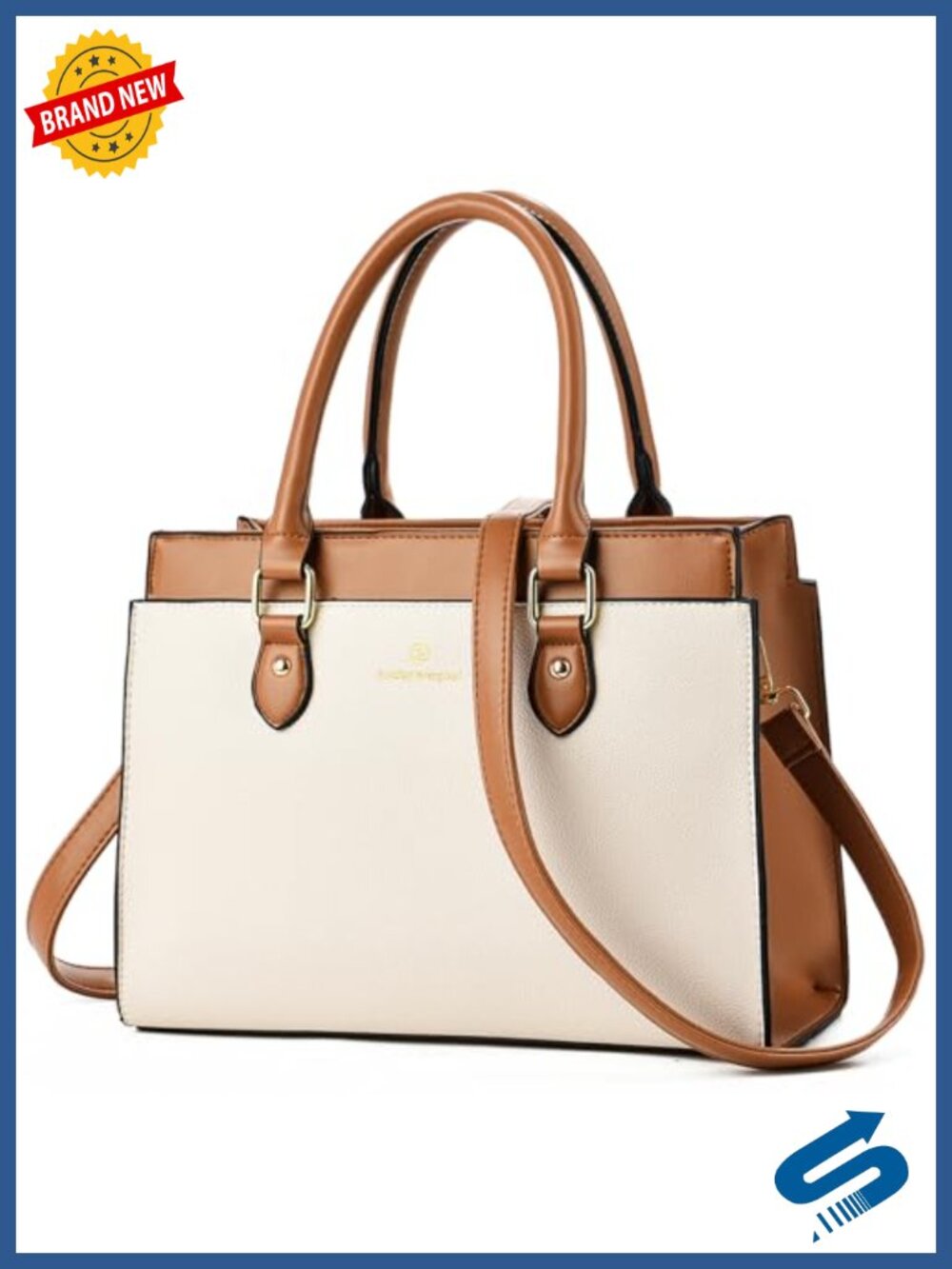 Trendy Faux Leather Satchel Top Handle Handbag with Crossbody Strap for Women